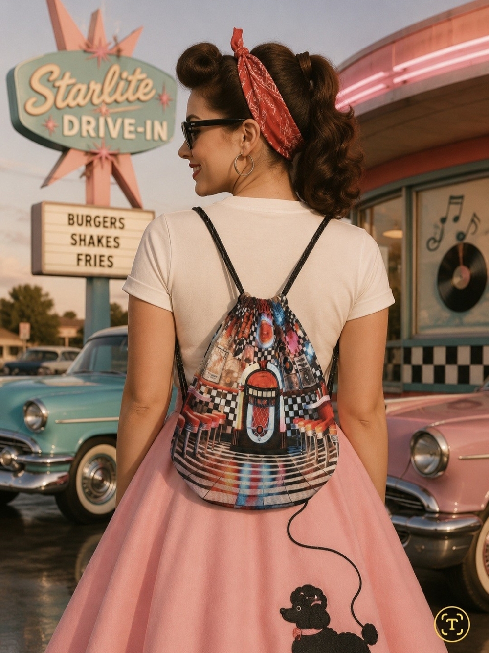 50'S DINER  DRAWSTRING BAG Reuseable Gift Sack BACKPACK